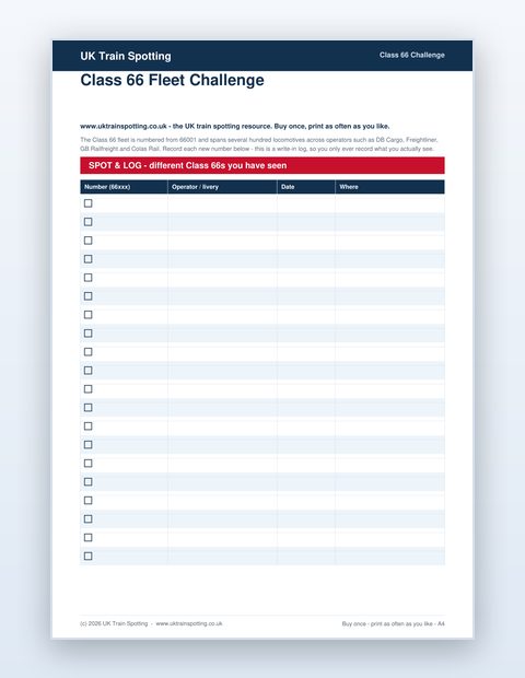 Sample interior page from Class 66 Fleet Challenge