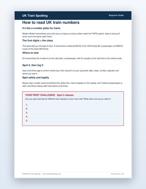 Sample interior page from Free UK Train Log Sheet